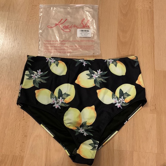 Kaei & Shi High-waisted Lemon Print Retro Bikini Bottoms NWT - Picture 2 of 5